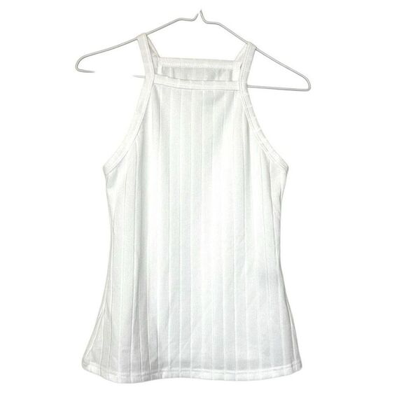 NWOT Shein EZwear Square Halter Neck Ribbed Textured Knit Tank Top White Medium - Picture 1 of 5